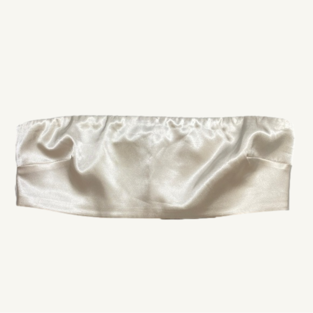 Meshki Cream / Gold Satin Back Zip Tube Crop Top Size Medium